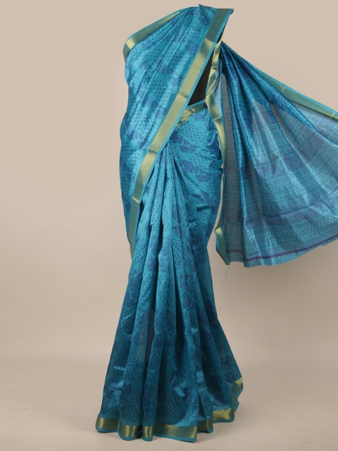 

Pothys Blue Floral Zari Cotton Blend Saree