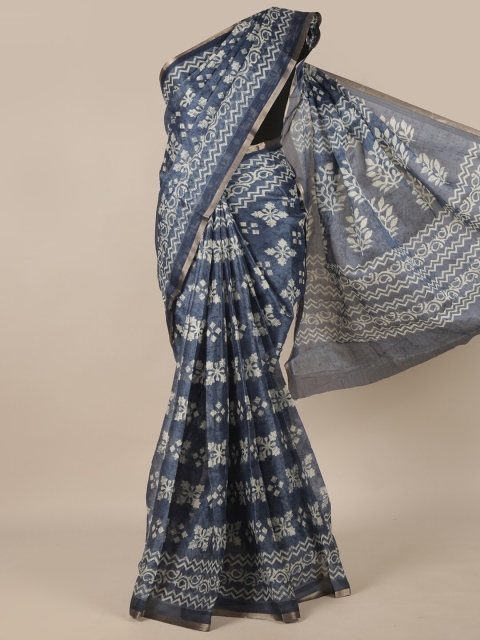

Pothys Navy Blue & White Woven Design Jute Silk Saree