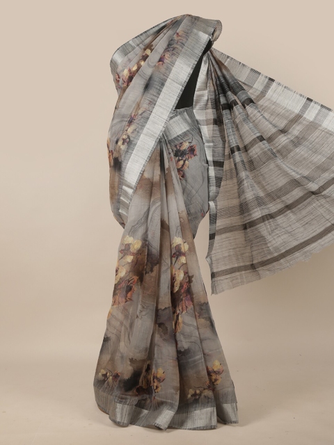 

Pothys Grey & Brown Cotton Blend Zari Saree
