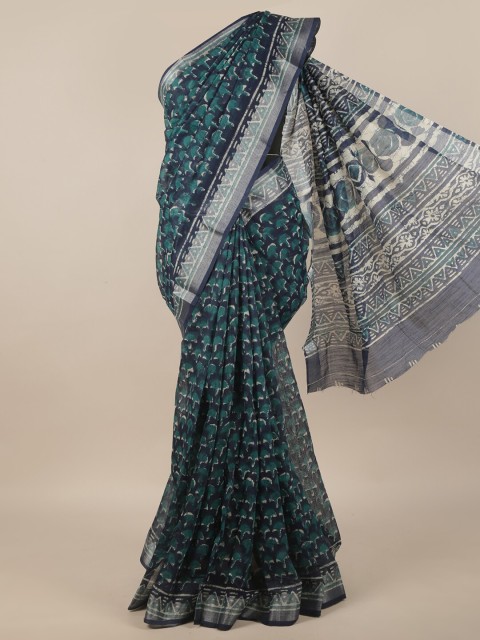

Pothys Navy Blue & Green Floral Zari Saree