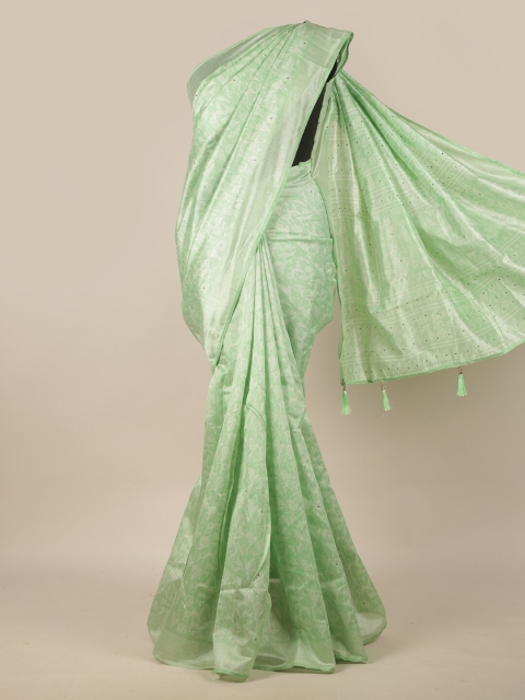 

Pothys Green & Off White Floral Printed Beads and Stones Saree