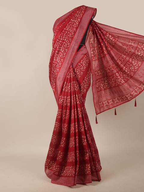 

Pothys Maroon & Cream-Coloured Floral Saree