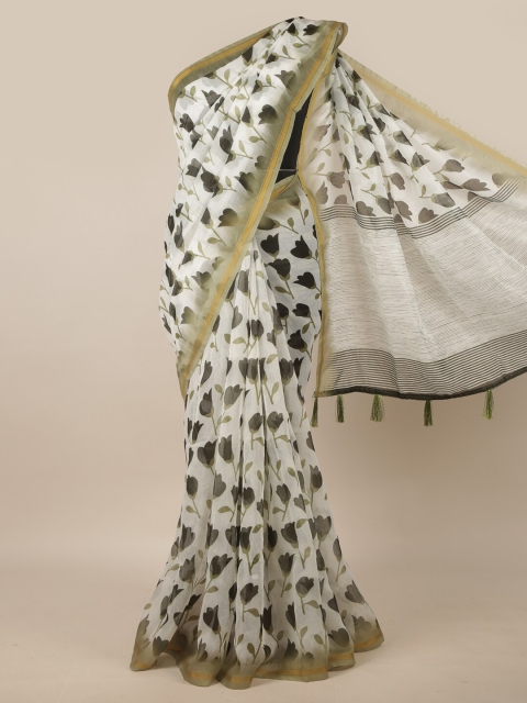 

Pothys Off White & Black Floral Zari Jute Silk Saree