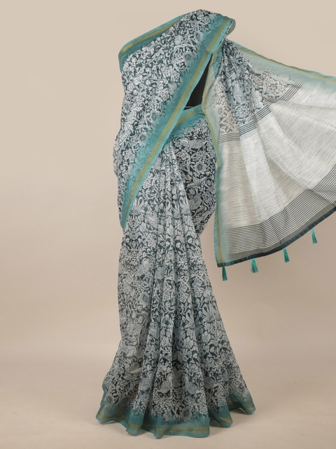 

Pothys Blue & White Floral Zari Jute Silk Saree