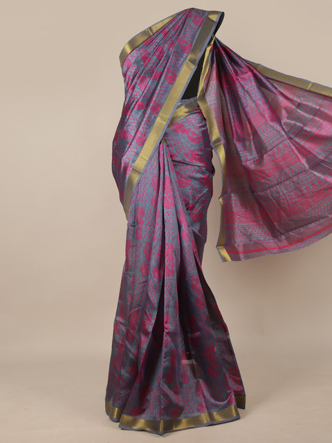 

Pothys Blue & Magenta Ethnic Motifs Zari Saree