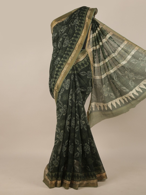

Pothys Green & Beige Floral Printed Cotton Blend Saree