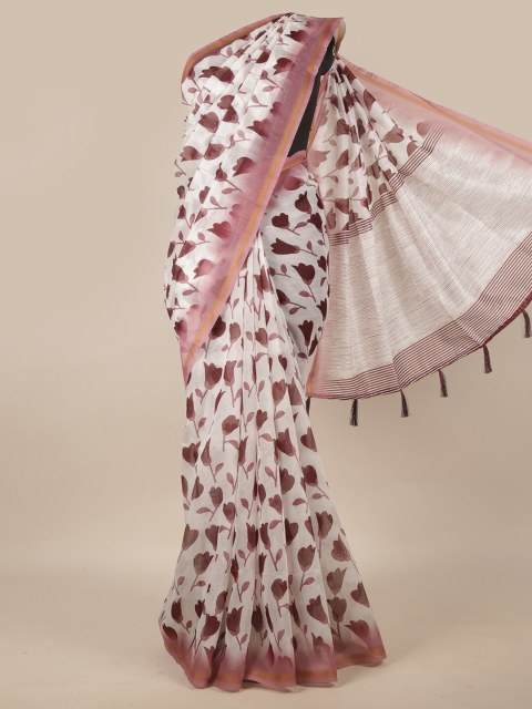 

Pothys Off White & Brown Floral Jute Silk Saree