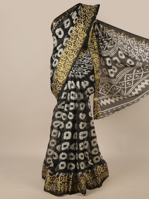 

Pothys Black & Yellow Batik Printed Cotton Blend Saree