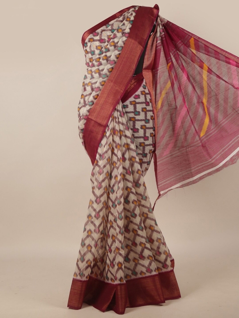 

Pothys Cream-Coloured & Mauve Geometric Printed Zari Saree