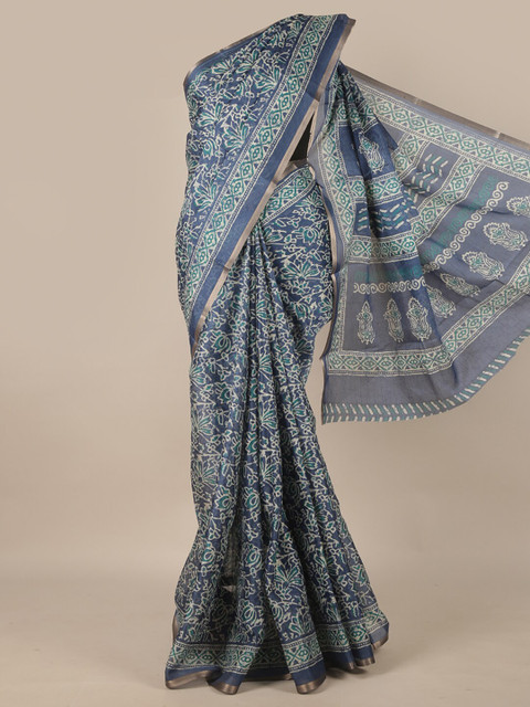 

Pothys Blue & Green Floral Jute Silk Saree