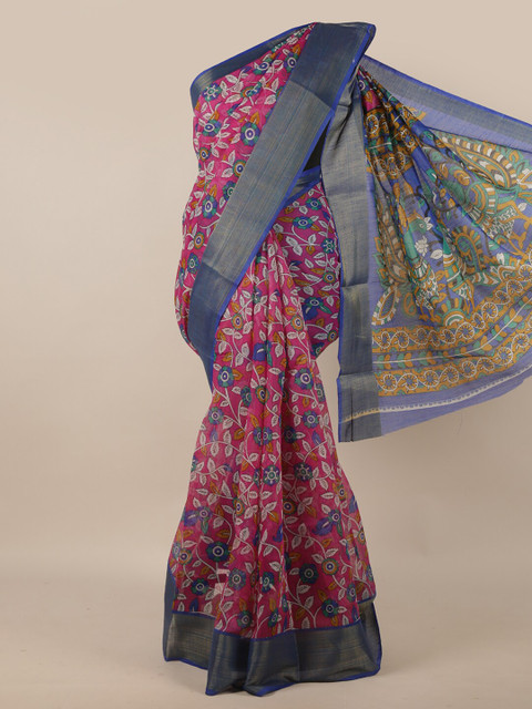 

Pothys Pink & Blue Floral Zari Saree