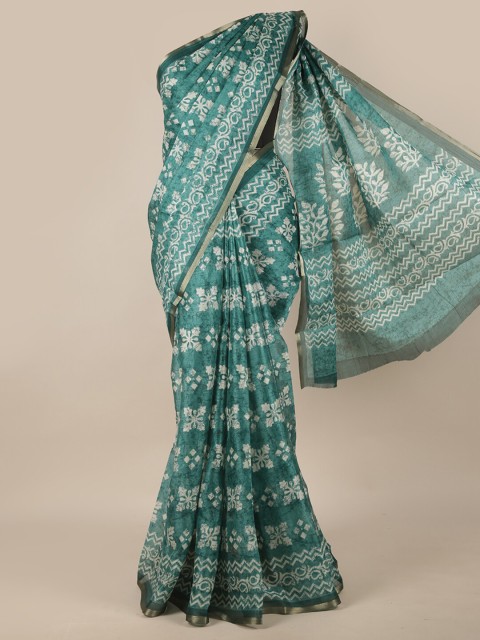 

Pothys Green & Off White Ethnic Motifs Jute Silk Saree