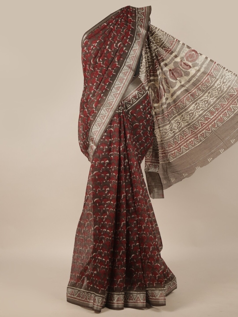 

Pothys Brown & Red Ethnic Motifs Zari Saree