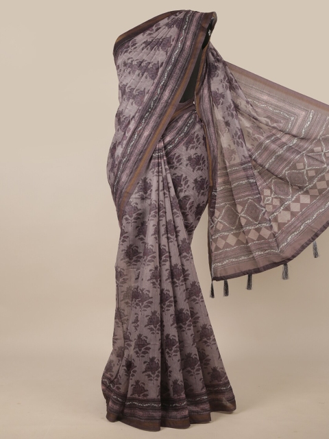 

Pothys Grey & Black Floral Printed Jute Silk Saree