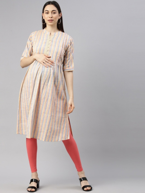 

GOLDSTROMS Women Multicoloured Striped Thread Work Maternity Kurta, Multi