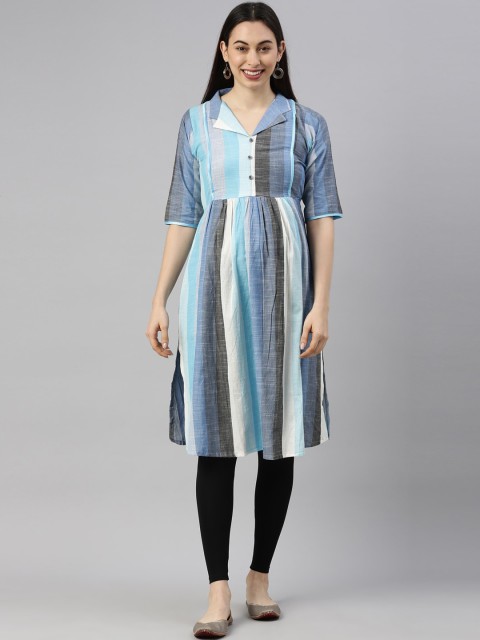 

GOLDSTROMS Women Blue & Black Striped Cotton Maternity Kurta