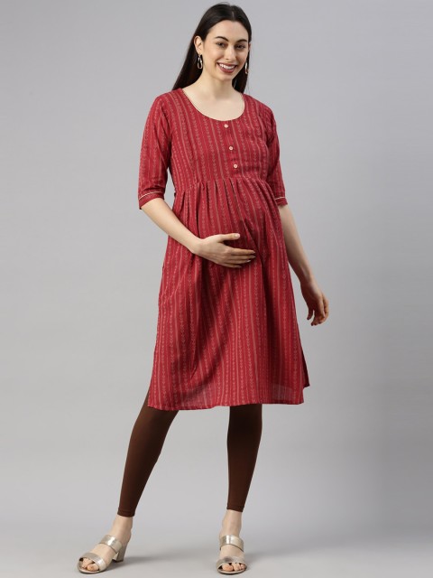 

GOLDSTROMS Women Red Striped Thread Work Maternity Kurta