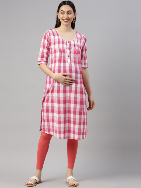 

GOLDSTROMS Women Pink Checked Thread Work Maternity Kurta