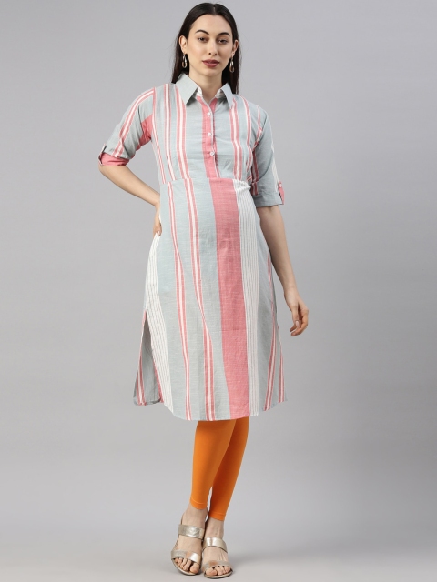 

GOLDSTROMS Women Peach-Coloured Checked Thread Work Maternity Pathani Kurta