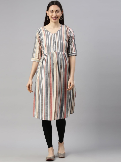 

GOLDSTROMS Women Grey Striped Flared Sleeves Maternity Kurta