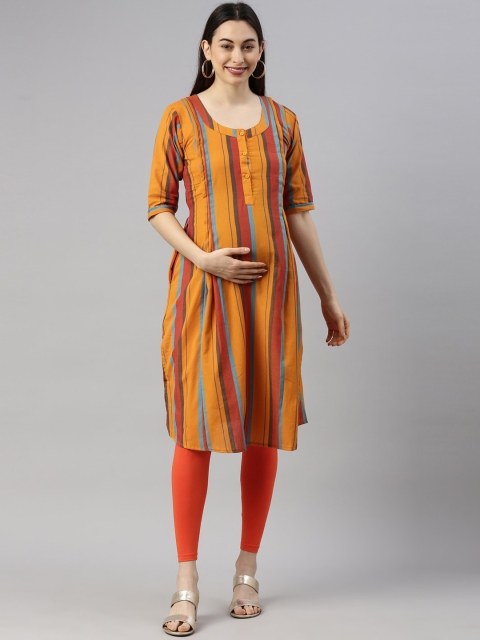 

GOLDSTROMS Women Orange Striped Maternity Kurta