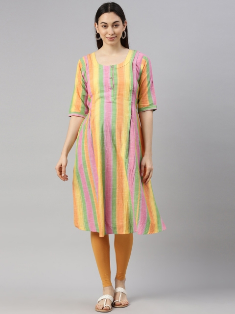 

GOLDSTROMS Women Multicoloured Striped Thread Work Maternity Kurta, Multi