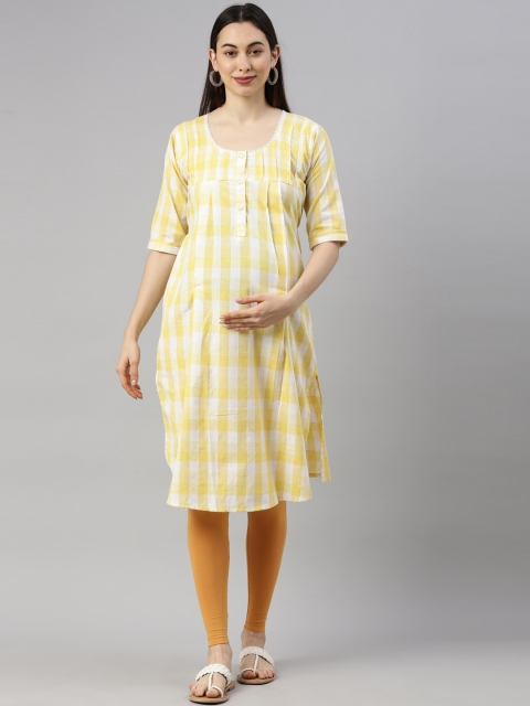 GOLDSTROMS Women Yellow Checked Maternity Pathani Kurta