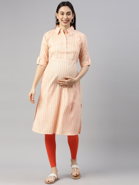 

GOLDSTROMS Women Peach-Coloured Striped Thread Work Maternity Pathani Kurta