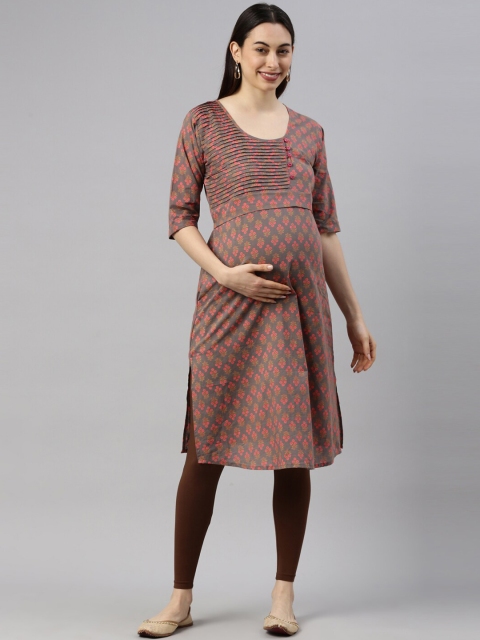 

GOLDSTROMS Women Grey Ethnic Motifs Thread Work Maternity Kurta