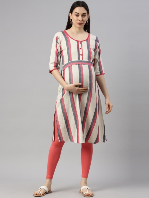 

GOLDSTROMS Women Multicoloured Striped Thread Work Maternity Kurta, Multi