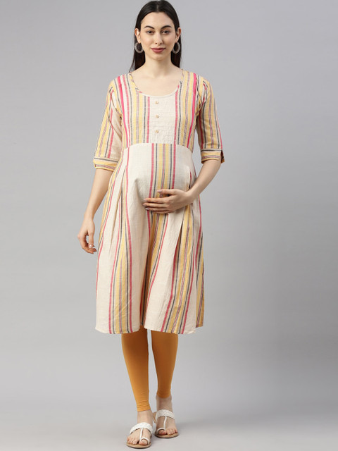 

GOLDSTROMS Women Multicoloured Striped Chikankari Maternity Kurta, Multi