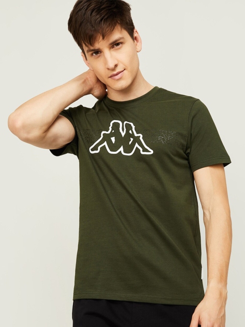 

Kappa Men Olive Green Typography Printed Pockets T-shirt