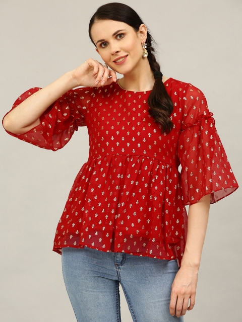 

ALC Creations Red Geometric Crepe A-Line Top