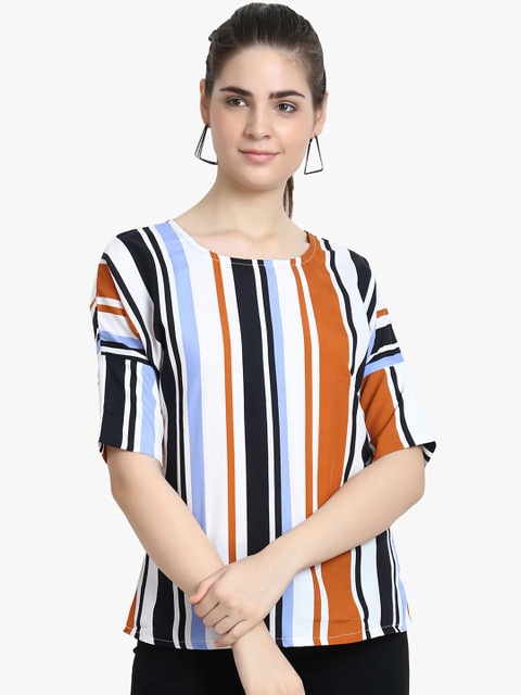 

ALC Creations White & Blue Striped Crepe Top