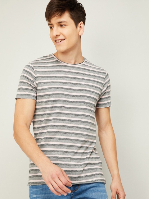 

Forca Men Pink & Grey Striped Cotton T-shirt