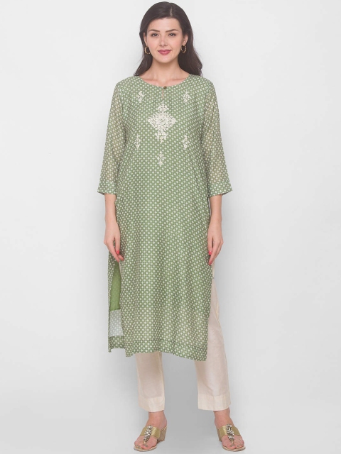 

ZOLA Women Green Printed Thread Work Kurta with Trousers