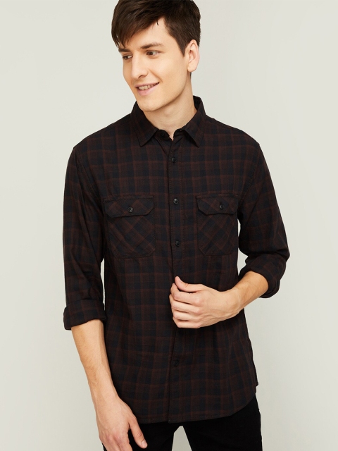 

Forca Men Brown Tartan Checked Casual Shirt