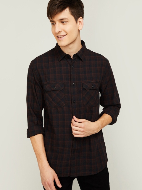 

Forca Men Brown Tartan Checks Opaque Checked Casual Shirt