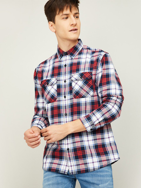 

Forca by Lifestyle Men Red Tartan Checks Opaque Checked Casual Shirt