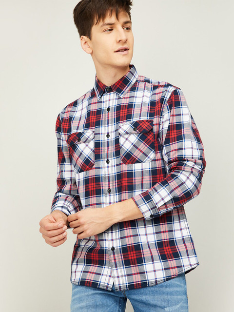 

Forca by Lifestyle Men Red Tartan Checks Opaque Cotton Casual Shirt
