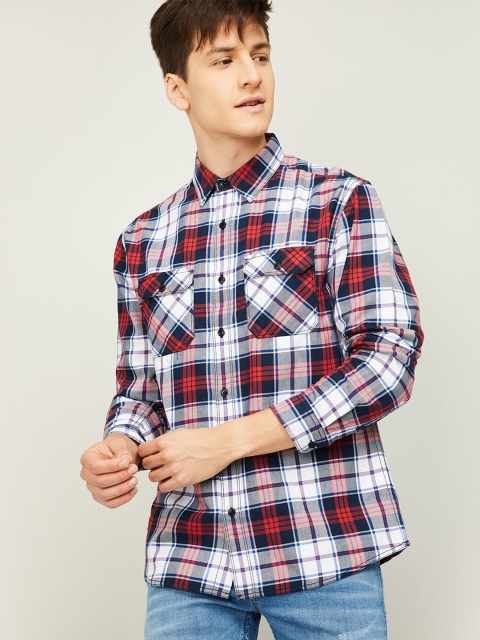 

Forca by Lifestyle Men Red & White Tartan Checks Opaque Checked Casual Shirt