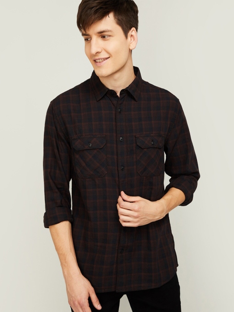 

Forca by Lifestyle Men Brown Tartan Checks Opaque Cotton Casual Shirt