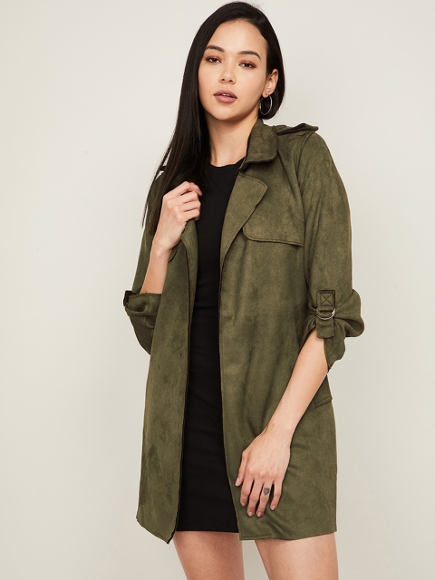 

CODE by Lifestyle Women Olive Green Solid Longline Trench Coat