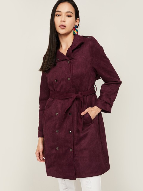 

CODE by Lifestyle Women Purple Solid Longline Pea coat