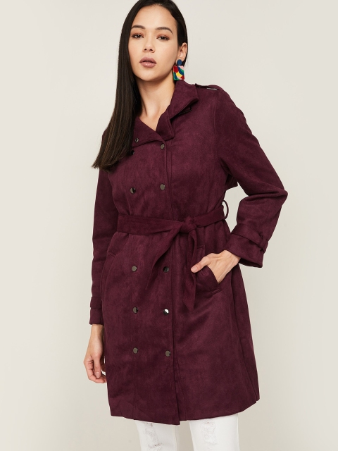 

CODE by Lifestyle Women Purple Solid Longline Pea coat