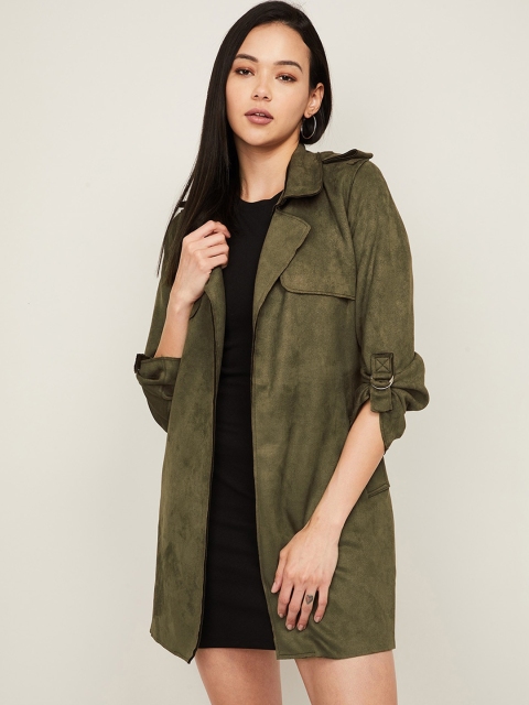 

CODE by Lifestyle Women Olive Green Solid Longline Trench Coat