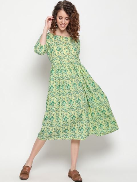 

THE NKS PLUS Green Floral A-Line Midi Dress
