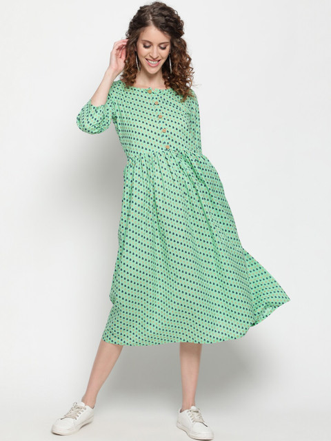 

THE NKS PLUS Green A-Line Midi Dress