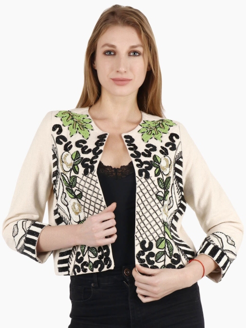 

Diwaah Women Multicoloured Floral Crop Open Front Jacket with Embroidered, Multi