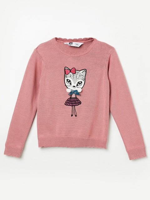 

Fame Forever by Lifestyle Girls Pink & White Graphic Printed Acrylic Pullover Sweater